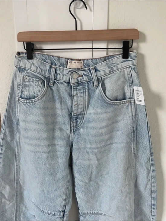 NWT Free People We The Free Good Luck Mid-Rise Barrel Jeans in Aegean - Picture 7 of 9